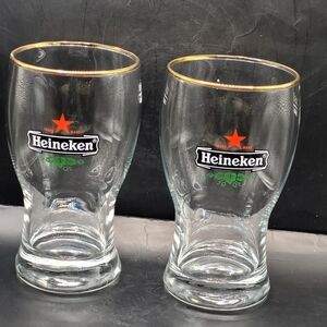 Set of 2 Vintage Heineken 0.5L Rastal Beer Glasses Gold Rim Germany